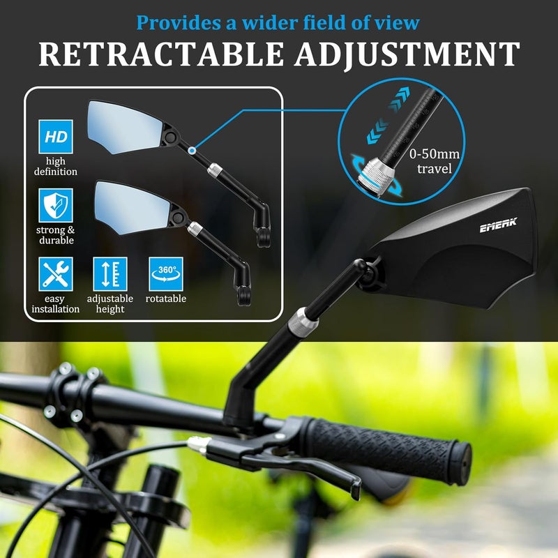 EMERK Anti-Glare Handlebar Bike Mirror: Bike Rear View Mirror With Retractable & 360°Adjustable Lens, HD Blast-Resistant Bicycle Mirror For 20-23mm Handlebar (Left) - Image 4